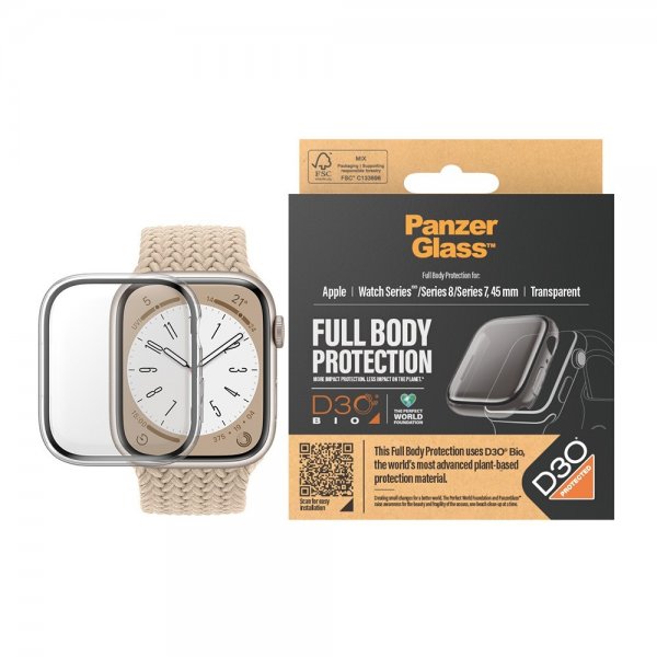 PanzerGlass Apple Watch 45mm Deksel Skjermbeskytter Full Body Protector Transparent