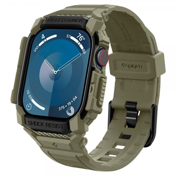 Spigen Apple Watch 46mm (Series 10/11) Armbånd og Deksel Rugged Armor Pro Vintage Khaki