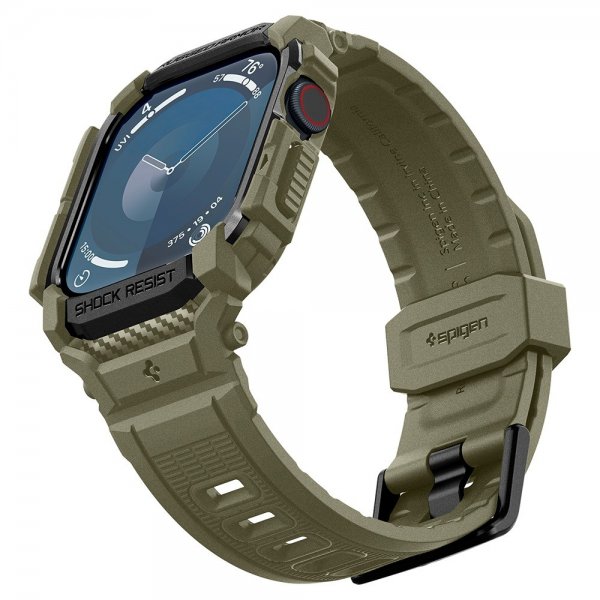 Spigen Apple Watch 46mm (Series 10/11) Armbånd og Deksel Rugged Armor Pro Vintage Khaki
