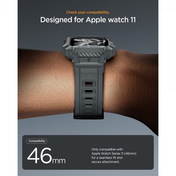 Spigen Apple Watch 46mm (Series 10/11) Armbånd Rugged Armor Pro 2 Dark Gray