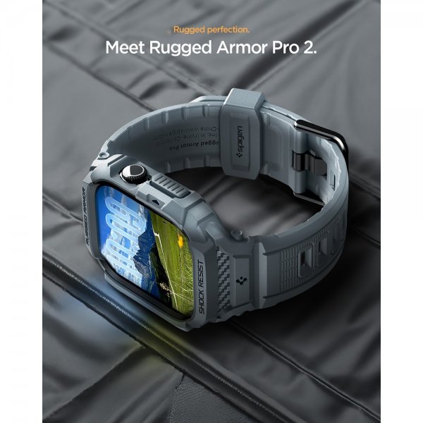 Spigen Apple Watch 46mm (Series 10/11) Armbånd Rugged Armor Pro 2 Dark Gray