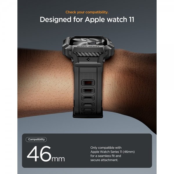 Spigen Apple Watch 46mm (Series 10/11) Armbånd Rugged Armor Pro 2 Matte Black