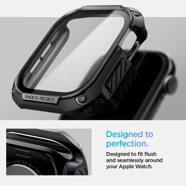 Spigen Apple Watch 46mm (Series 10/11) Deksel med Skjermbeskytter Tough Armor Svart