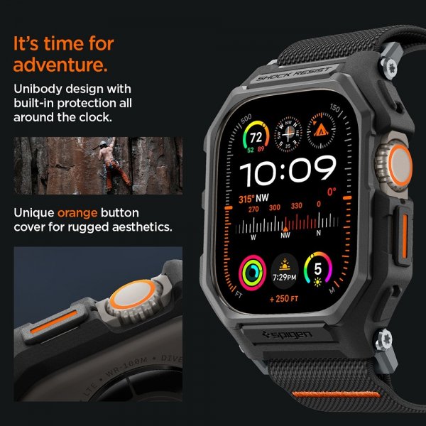 Spigen Apple Watch Ultra 1/2 49mm Armbånd og Deksel Lite Fit Pro Matte Black