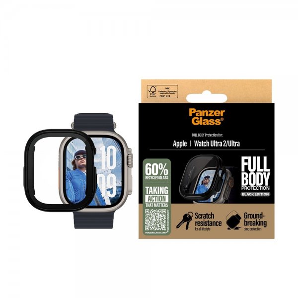 PanzerGlass Apple Watch Ultra 1/2 49mm Deksel Skjermbeskytter Full Body Protection Svart