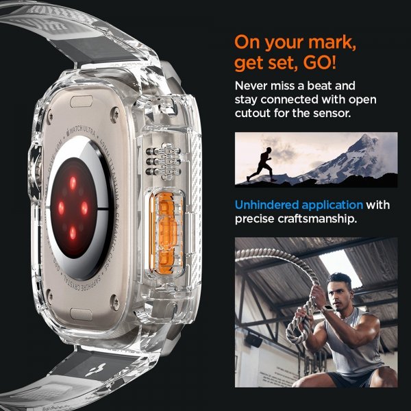 Spigen Watch Ultra 49mm Armbånd og Deksel Rugged Armor Pro Crystal Clear