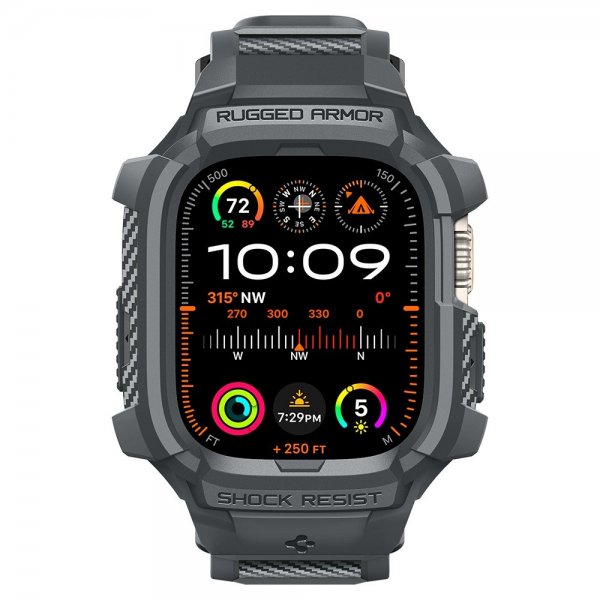 Spigen Apple Watch Ultra 49mm Armbånd og Deksel Rugged Armor Pro Dark Gray