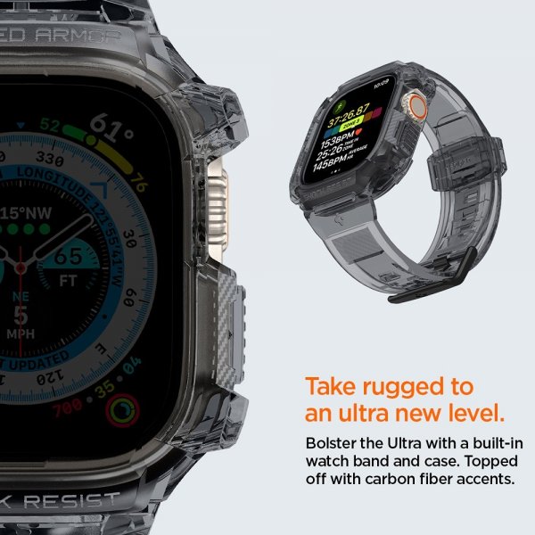 Spigen Apple Watch Ultra 49mm Armbånd og Deksel Rugged Armor Pro Space Crystal