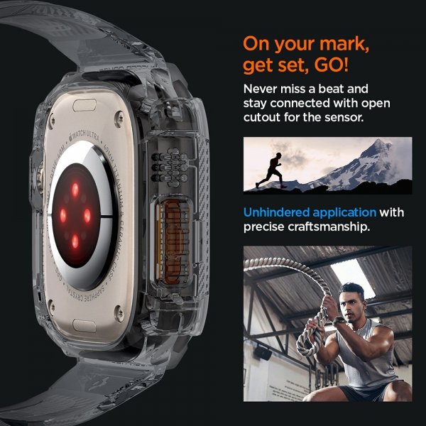 Spigen Apple Watch Ultra 49mm Armbånd og Deksel Rugged Armor Pro Space Crystal