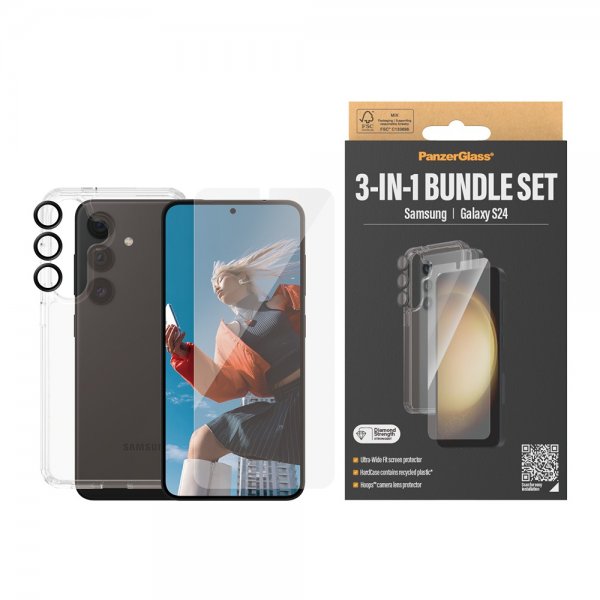 PanzerGlass Samsung Galaxy S24 Deksel Skjermbeskytter Linsebeskyttelse 3-in-1 Bundle Set