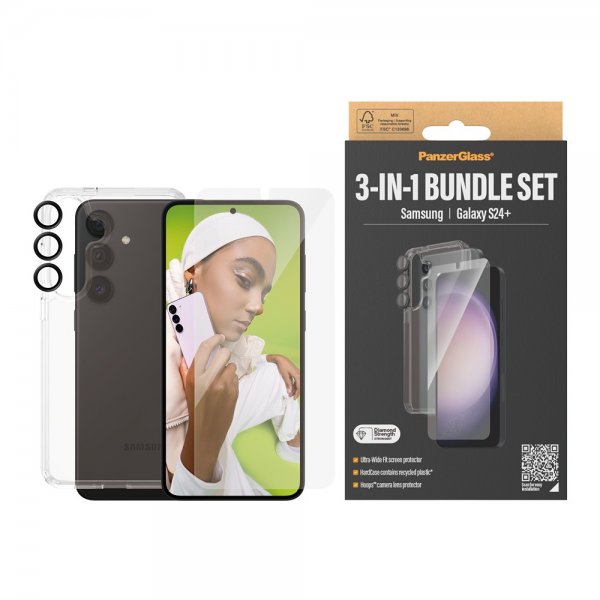 PanzerGlass Samsung Galaxy S24 Plus Deksel Skjermbeskytter Linsebeskyttelse 3-in-1 Bundle Set