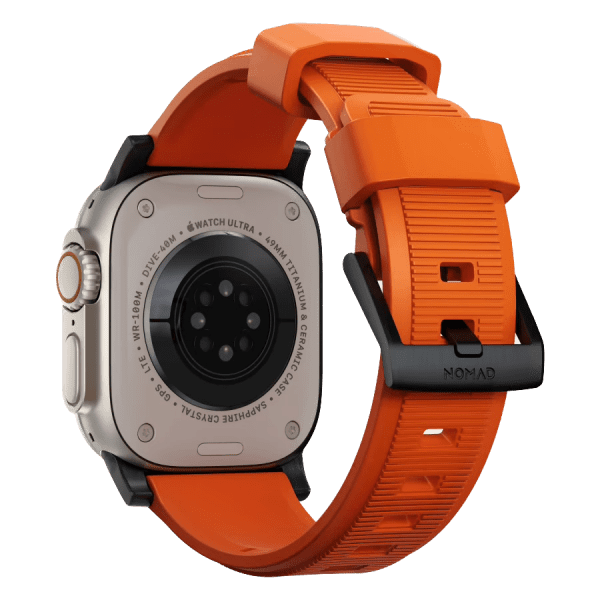 Nomad Apple Watch 44/45/46mm/Apple Watch Ultra Armbånd Rugged Band Black Hardware Ultra Orange