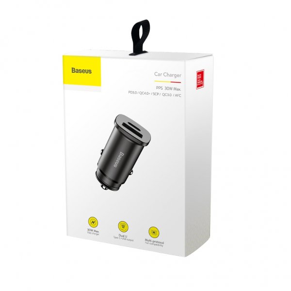 Baseus Mobillader til bil PPS 30W Type-C & USB-A Sølv