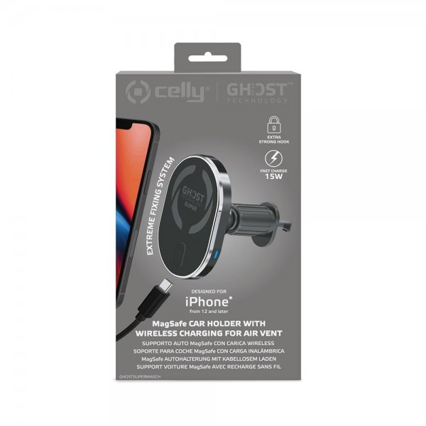 Celly Mobillader til bil MagSafe Car Holder With Wireless Charging Air Vent