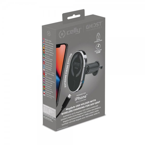 Celly Mobillader til bil MagSafe Car Holder With Wireless Charging Air Vent