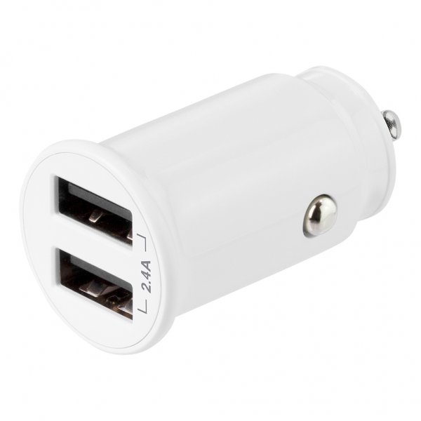 Deltaco Mobillader til bil 12W 2xUSB-A Hvit
