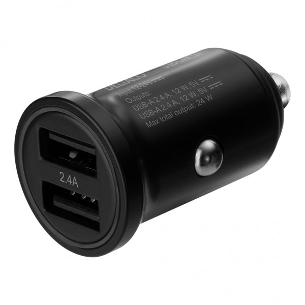 Deltaco Mobillader til bil 24W 2xUSB-A Svart