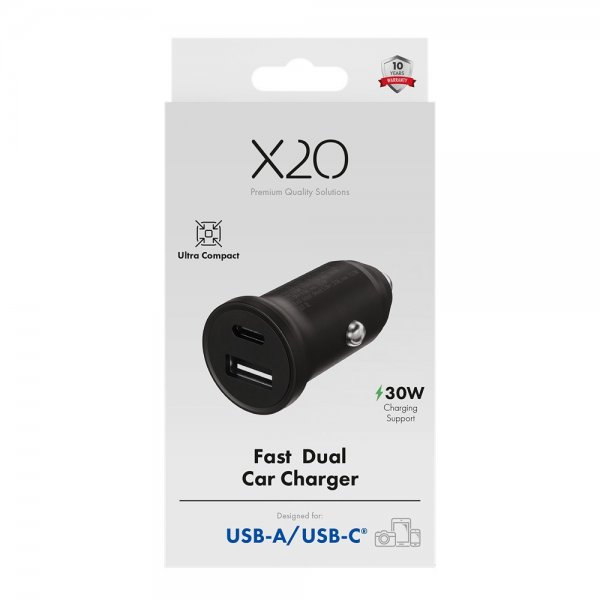 X2O Mobillader til bil 35W Double USB-C/USB-A GaN Svart