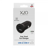 X2O Mobillader til bil 35W Double USB-C/USB-A GaN Svart