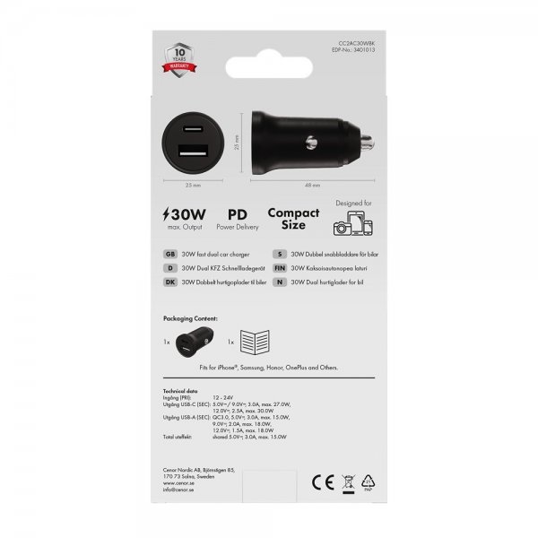 X2O Mobillader til bil 35W Double USB-C/USB-A GaN Svart