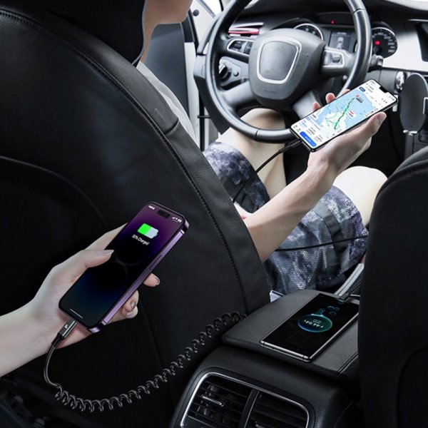 USAMS Mobillader til bil 60W Car Charger with Spring Cable