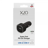 X2O Mobillader til bil 60W Triple USB-C/USB-A GaN Svart