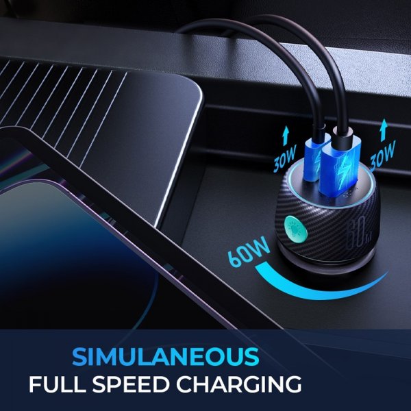 Joyroom Mobillader til bil CCN01 60W Car Charger with Light Button USB-A USB-C