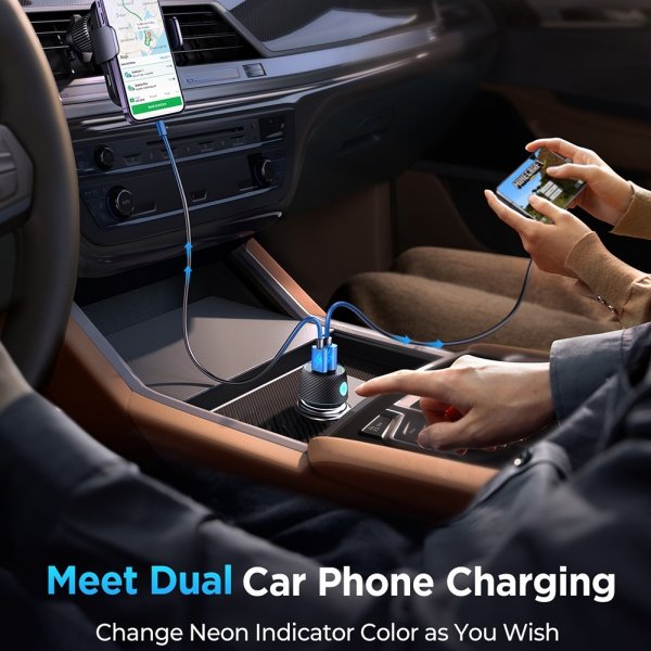 Joyroom Mobillader til bil CCN01 60W Car Charger with Light Button USB-A USB-C