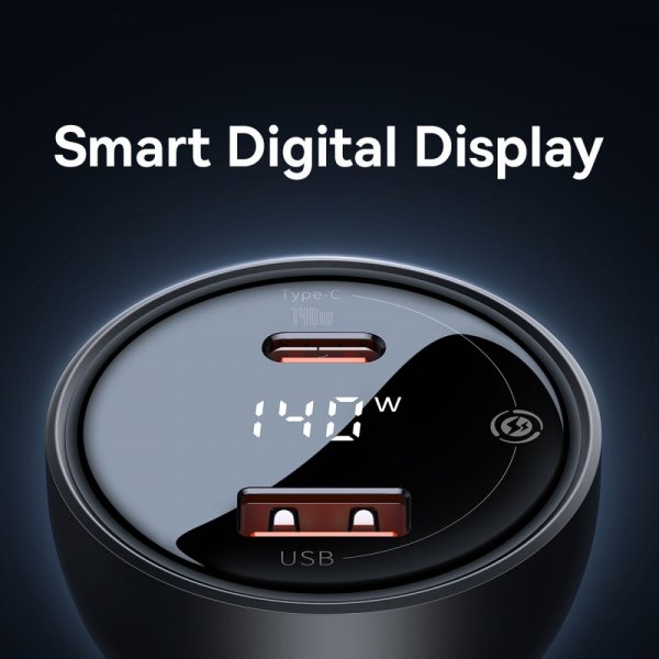 Baseus Mobillader til bil Digital Display PD3.1 Dual Cast Car Charger 140W