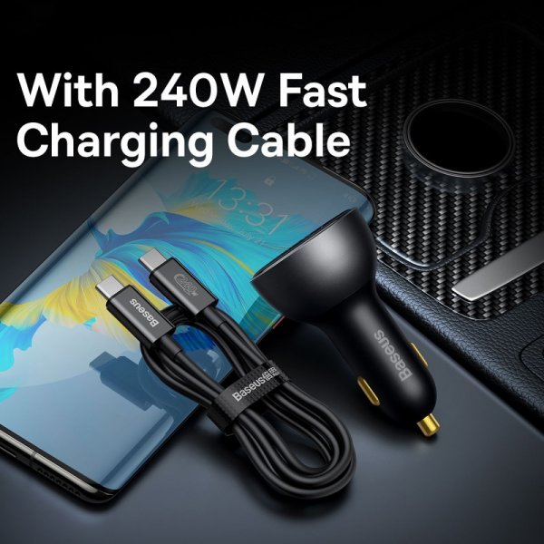 Baseus Mobillader til bil Digital Display PD3.1 Dual Cast Car Charger 140W
