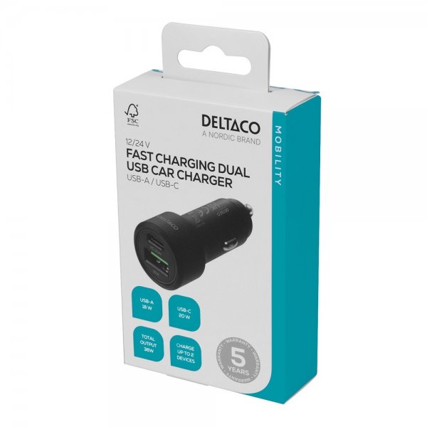 Deltaco Mobillader til bil Fast Charging Dual USB Car Charger