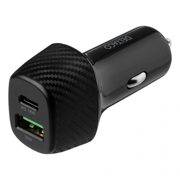 Deltaco Mobillader til bil USB-A USB-C Quickcharge 36W Svart
