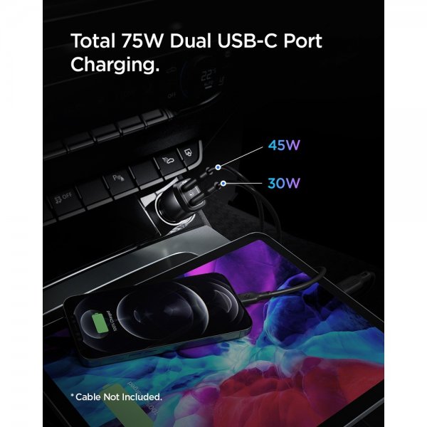 Spigen Mobillader til bil PowerArc ArcStation Dual Port 75W Svart