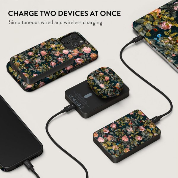 Burga Powerbank MagSafe 5000 mAh Bloomy Garden Metallgrå