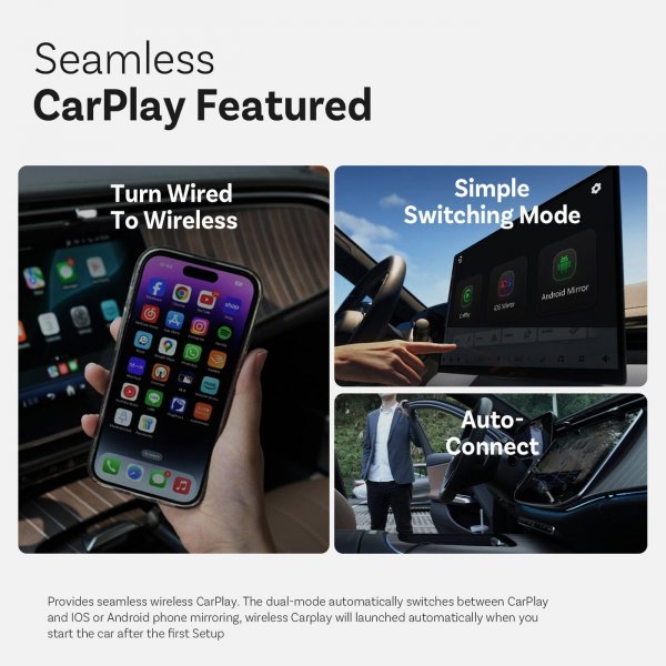 Ottocast Mirror Touch Trådløs CarPlay/Android Auto Adapter med Skjermspeiling