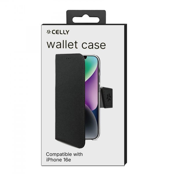 Celly iPhone 16e/17e Etui Wally Wallet Case Svart