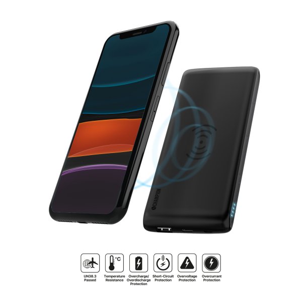 Champion Powerbank Trådløs Lading 10 000 mAh 12W Svart