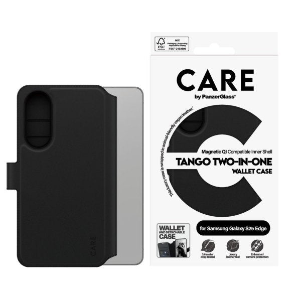 CARE by PanzerGlass Samsung Galaxy S25 Edge Etui Tango Two-in-One Wallet MagSafe Svart