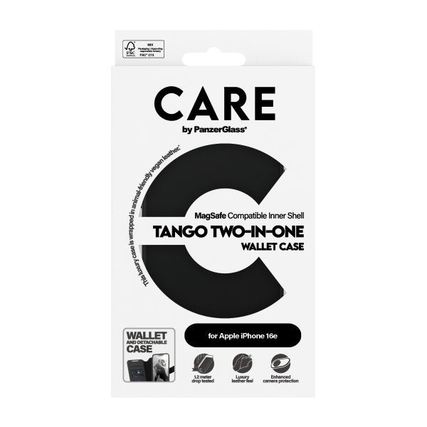 CARE by PanzerGlass iPhone 16e/17e Etui Tango Two-in-One Wallet MagSafe Svart