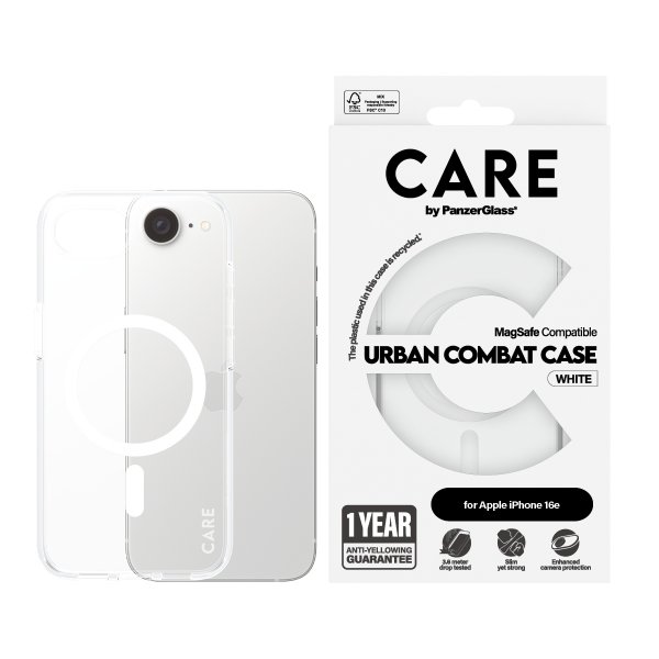 CARE by PanzerGlass iPhone 16e/17e Deksel Urban Combat MagSafe Hvit