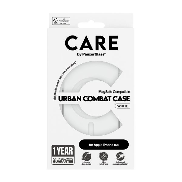 CARE by PanzerGlass iPhone 16e/17e Deksel Urban Combat MagSafe Hvit