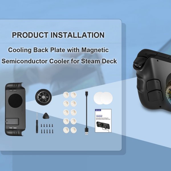 Devaso Steam Deck Deksel med stativ og magnetisk vifte Svart