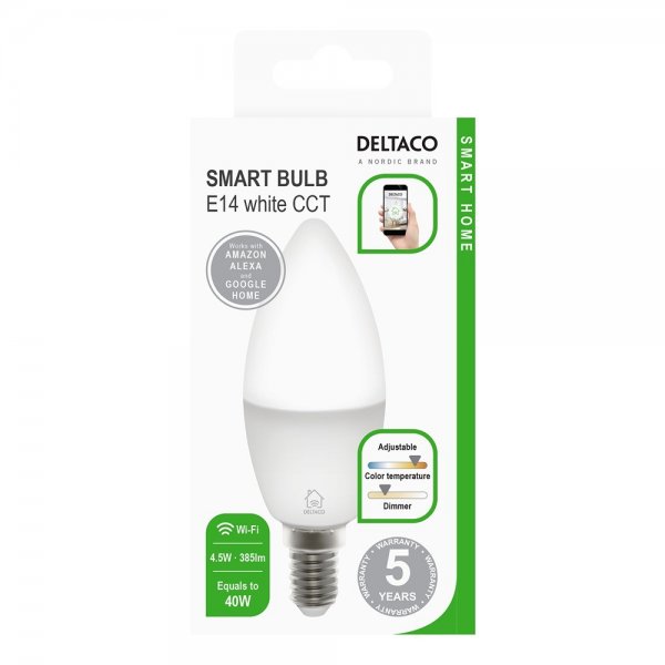 Deltaco Smart Home Dimmbar LED-pære E14 WiFi 4.5W