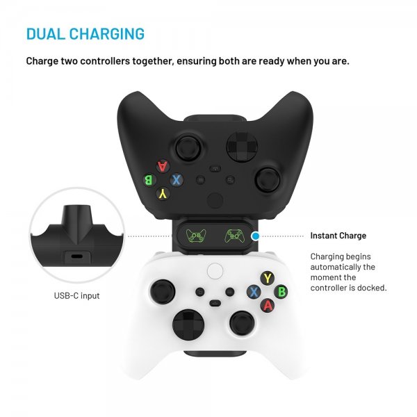 Fixed Dual Charging Dock for Xbox Series S, X and One Controllers Svart