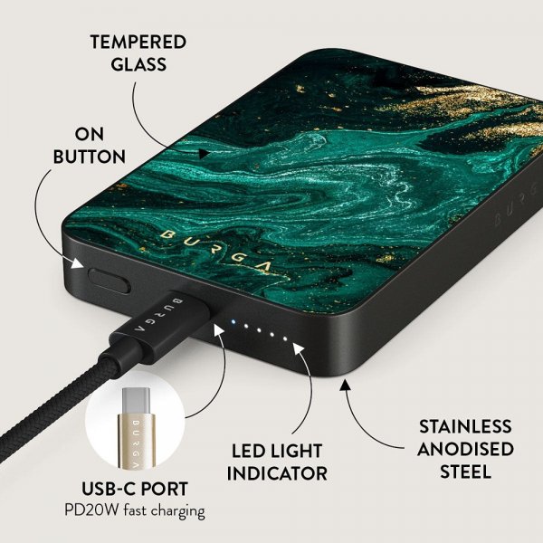 Burga Powerbank MagSafe 5000 mAh Emerald Pool Metallgrå