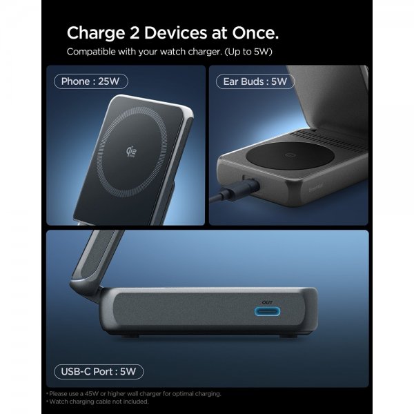 Spigen Essential 2-i-1 Sammenleggbar Trådløs Ladestasjon MagSafe Qi2 25W
