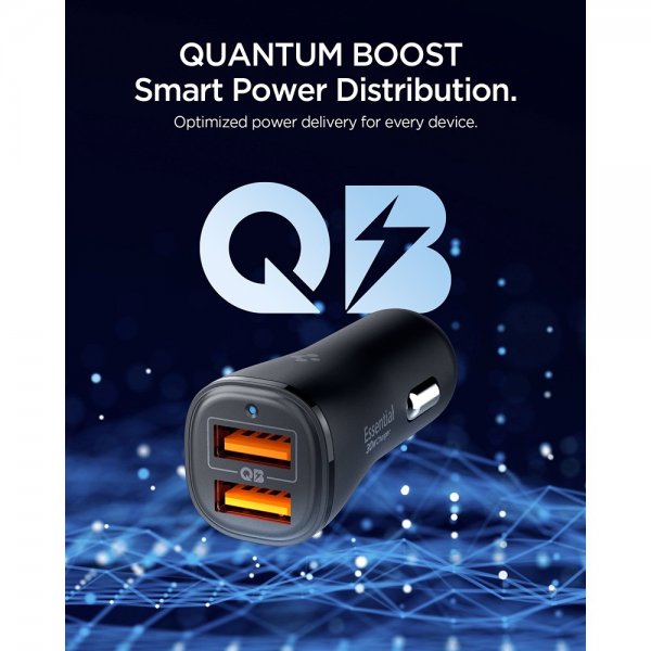 Spigen Essential Mobillader til bil 30W 2xUSB-A Svart