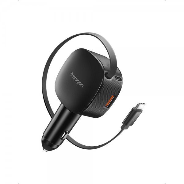 Spigen Essential Mobillader til bil med innebygd Kabel 60W Svart