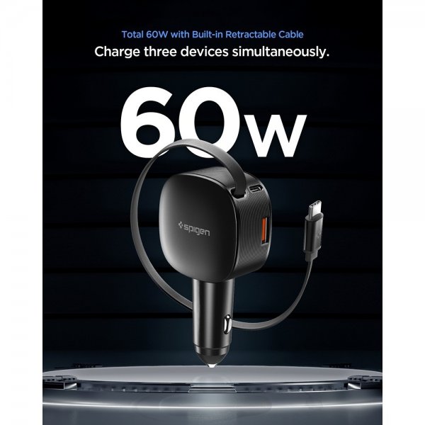 Spigen Essential Mobillader til bil med innebygd Kabel 60W Svart