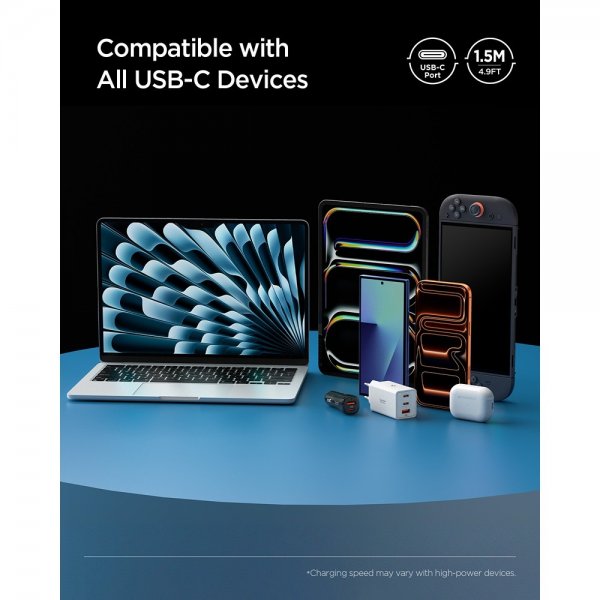 Spigen Essential Kabel Fabric USB-C/USB-C 100W 1.5m Hvit